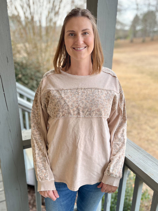 Talk to Me Long Sleeve Top - Taupe
